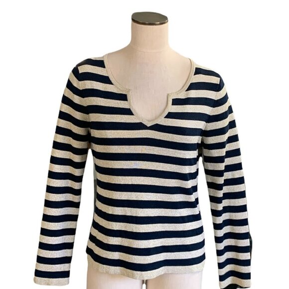 Chico's Sz 1 Reg Sz M/8 Silk Blend Striped Metallic Blouse 200B - Picture 1 of 7